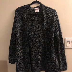 Long navy and white knit cardigan